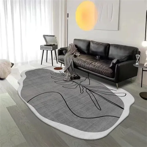 Vista 7 de Alfombra irregular, color gris y blanco, de 3 x 5 pies, no desprende pelusa, moderna, abstracta, simple, adecuada para sala de estar, dormitorio