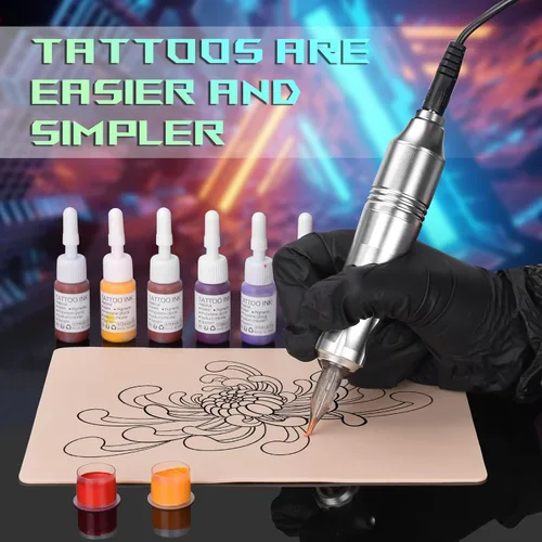 Vista 7 de Kit de bolígrafo de tatuaje, cartuchos de tatuaje, máquina de tatuaje para principiantes, kits de bolígrafos de tatuaje rotativos juegos completos