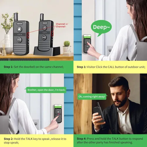 Vista 7 de Timbre inalámbrico, intercomunicadores inalámbricos para el hogar, sistema de intercomunicación inalámbrico de largo alcance de 4900 pies