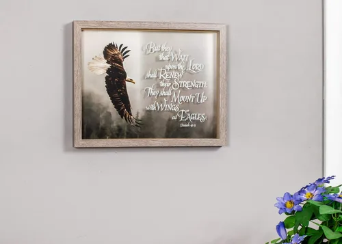 Vista 5 de Dicksons Placa decorativa de madera con texto en inglés "Wait Upon The Lord Renew Strength" Black Eagle (12 x 15 pulgadas)