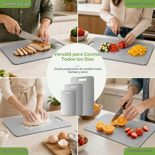 Vista 8 de Juego de tablas de cortar de titanio de 3 piezas, tablas de cortar de titanio para cocina, 100% tablas de cortar de titanio de doble cara, áreas