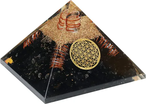 Vista 4 de Crocon Pirámide de orgón de 2.165 in, cristales de protección de turmalina negra, piedras curativas para reiki, pirámide de organita para buena