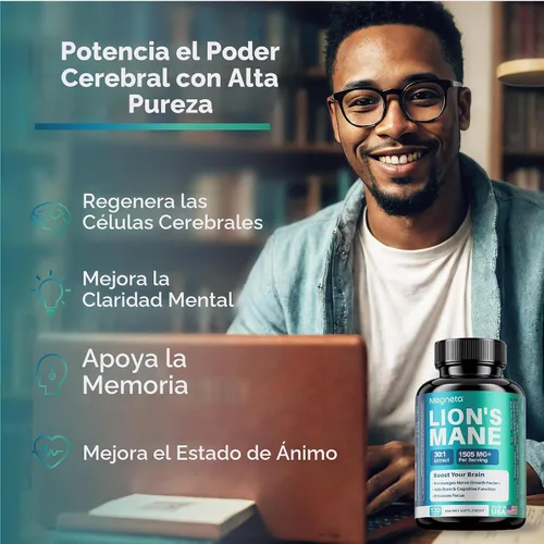 Vista 6 de Extracto de melena de león con pimienta negra, suplemento de hongos para suplemento cerebral, 120 cápsulas