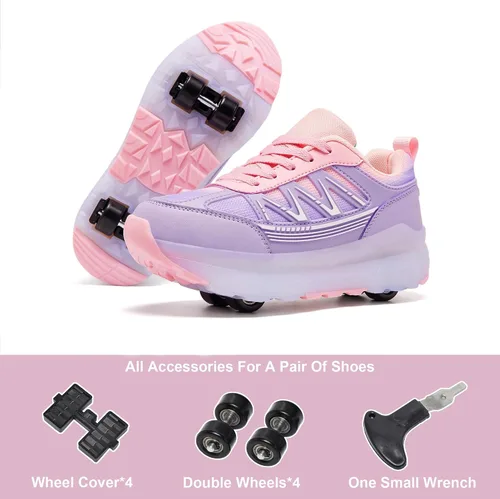 Vista 4 de Zapatos de patinaje para mujeres y niñas, tenis con ruedas desmontables, zapatos deportivos adecuados para Halloween, Navidad, regalos de fiesta