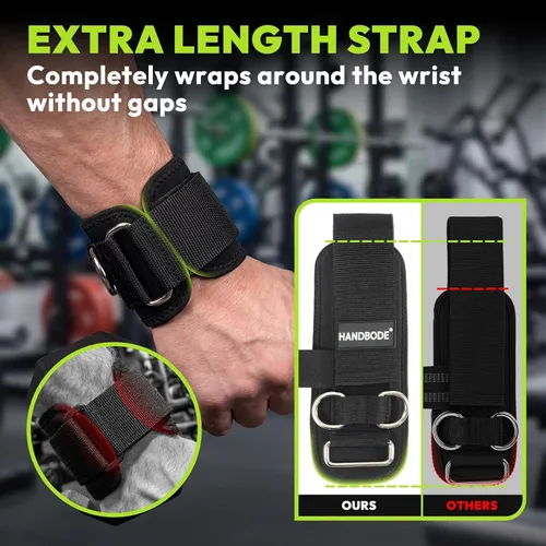 Vista 3 de HANDBODE Lifting Wrist Straps for Weightlifting, Gym Wraps with Double D-Ring for Secure Grip, Deadlift, Pull Up, Bodybuilding, Cable Workout, Fit