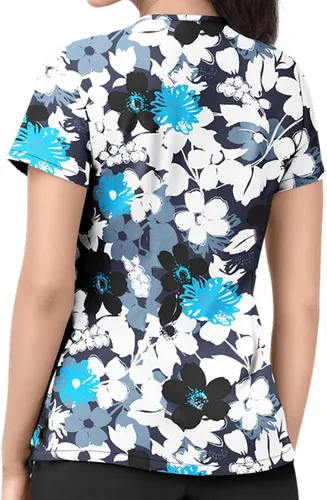 Vista 5 de Camiseta de manga corta con cuello en V y bolsillos, con estampado de corbata, para enfermera, talla S-5XL