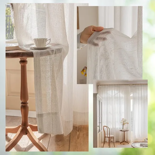 Vista 6 de Sunbox Cortinas traslúcidas de lino liso de 54 pulgadas de largo, cortinas plisadas con doble pellizco, cortinas de gasa semitransparentes de Rayas