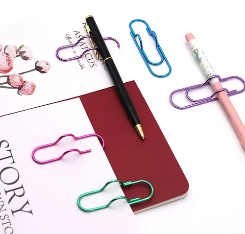 Vista 7 de Soporte para bolígrafo para cuaderno, 20 clips de metal coloridos para bolígrafos, soporte multifuncional para clips de papel, portátil, lindo