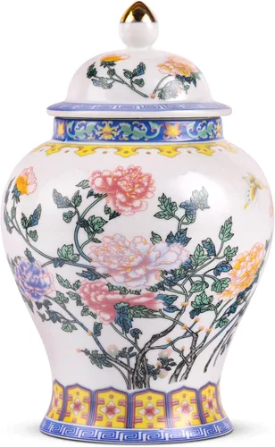 Vista 11 de Tarro de jengibre chino con tapa, estilo antiguo, decoración del hogar, retro, flores de porcelana azul y blanca, jarrón cubierto de cerámica, Tarro