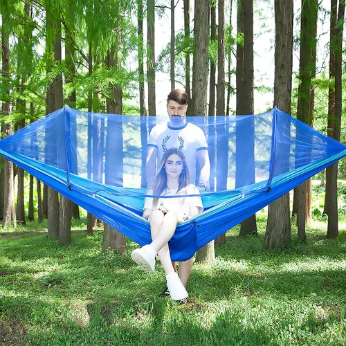 Vista 13 de LFL Hamaca de camping con mosquitero, hamacas con correas de árbol de 13 pies y mosquetones, hamaca portátil automática de apertura rápida para Negro