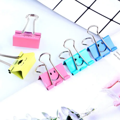 Vista 6 de 【64pack】 Clips para carpeta, clips de papel Limque, sujetapapeles con cara hueca sonriente de color, 64 piezas de tamaño surtido, para oficina
