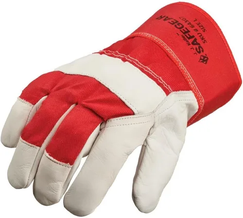 Vista 3 de J. J. Keller SAFEGEAR - Guantes de trabajo de piel de vaca roja, 3 pares