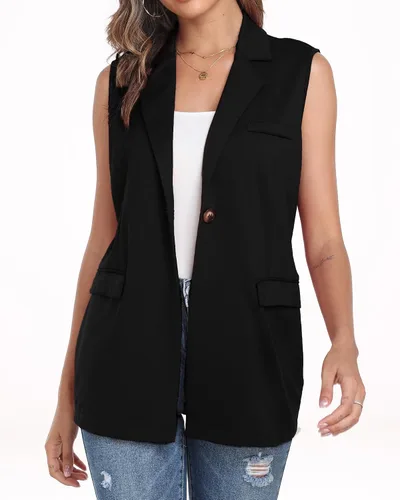 Vista 7 de Xeoxarel Chaleco blazer sin mangas con bolsillos para mujer (S - XXL)