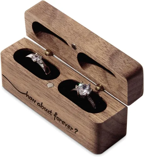 Vista 4 de Caja portadora de anillos de boda Propuesta delgada Caja de anillo ¿Qué tal para siempre?