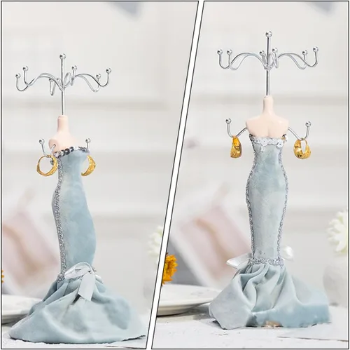 Vista 4 de BESPORTBLE Jewelry Display Rack for Earrings and Necklaces Iron Art Jewelry Organizer Stand with Light Blue Mannequin for Craft Shows and Retail Sale