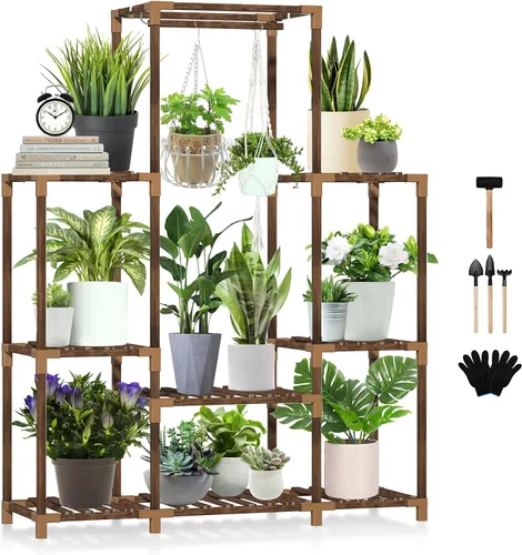 Vista 12 de Uneedem Soporte para plantas para interiores y exteriores, estante alto para múltiples plantas, 10 niveles, 11 macetas, estante grande para plantas