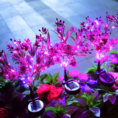 Vista 8 de Aolyty Luces solares decorativas para jardín al aire libre, paquete de 2 luces solares Phalaenopsis de flores, impermeables, IP65, luces solares
