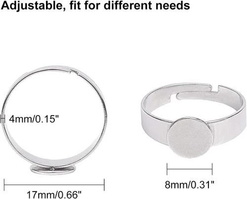 Vista 5 de PH PandaHall 50 piezas de 0.315 in de acero inoxidable ajustable anillos de dedo componentes tamaño 7 anillo redondo plano almohadilla anillo base
