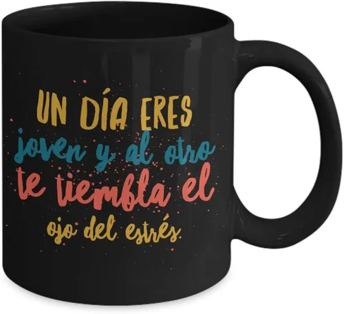 Vista 2 de Taza de Cafe Estres Vaso, taza café divertidas, tazas personalizadas, taza de café inspiradoras, taza con mensajes positivos., 11onza