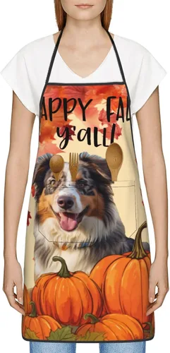 Vista 3 de nopicsn Happy Fall Y'all - Delantal de pastor australiano de arce con diseño de pumkin My Love Dog para cocinar con bolsillos, delantales divertidos