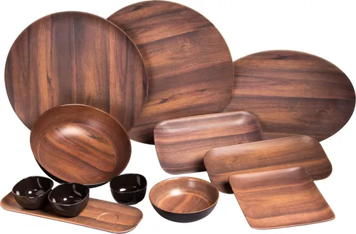 Vista 6 de Carlisle FoodService Products Epicure - Plato redondo de plástico, 18 pulgadas, grano de madera oscuro