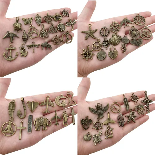 Vista 5 de 100 Uds. a granel lotes mini encantos de bronce antiguo para suministros de fabricación de joyas DIY material de artesanía accesorios pulsera