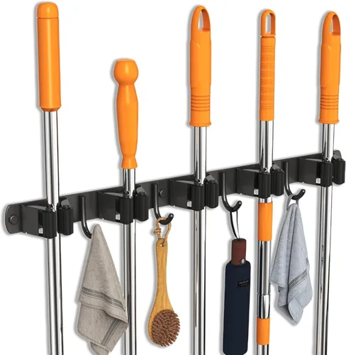 Vista 14 de CUXIXA Paquete de 2 Soportes de Pared para Trapeador y Escoba, Soporte Colgante de Pared Antideslizante para Escoba, Organizador de Trapeador