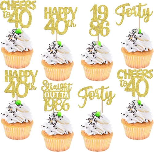 Vista 38 de 30 piezas negras para cupcakes de 10.º cumpleaños con purpurina Ten Happy 10 Straight Outta 2016 para saludos a 10 años 10 cumpleaños, boda Negro
