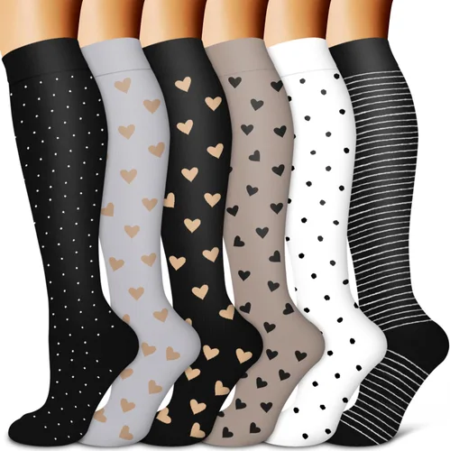 Vista 12 de Copper Compression Socks for Women & Men (6 pairs) - Best Support for Nurses, Running, Hiking, Recovery 01 Rayas Negras
