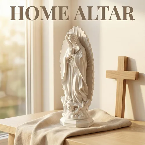 Vista 9 de DECHOUS Estatua de la Señora de Guadalupe blanca – 7.5 pulgadas de alto, figura religiosa de resina de Guadalupe para oficina en casa, estatua