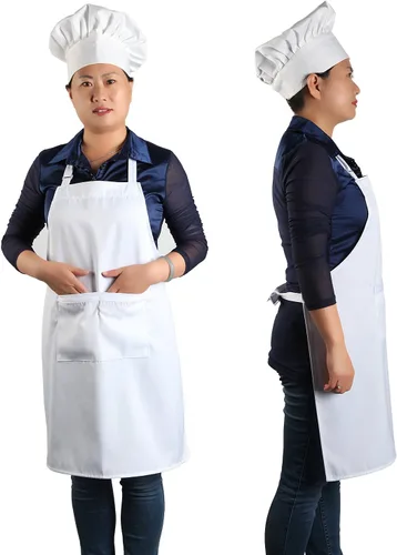 Vista 9 de yotache Juego de delantal y sombrero de chef y delantal de cocina para adultos, disfraz de panadero blanco ajustable para hombres y mujeres, 1 juego
