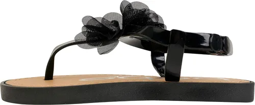 Vista 3 de bebe Sandalias para niñas zapatos de vestir planos de verano con punta abierta, sandalias con hebilla a presión con diseño de flores de gasa y suela