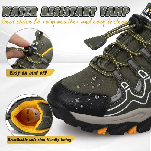 Vista 2 de UOVO Tenis para niños y niñas, para senderismo, correr, caminar al aire libre, tenis impermeables antideslizantes