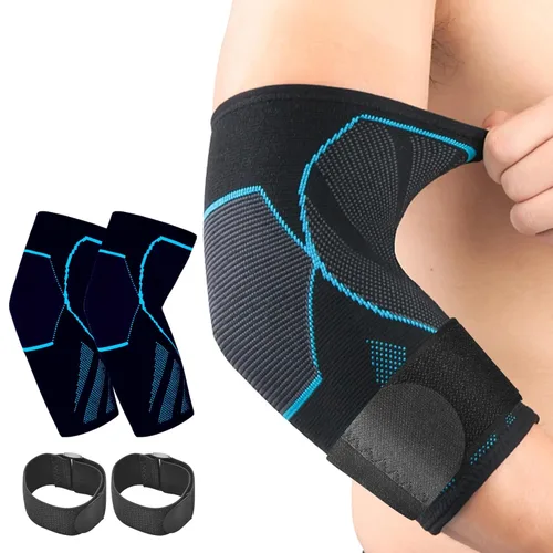 Vista 11 de Protectores de brazo y manga de compresión de codo (1 par), coderas de tenis para tendinitis y codo de tenista, mangas de soporte de brazo