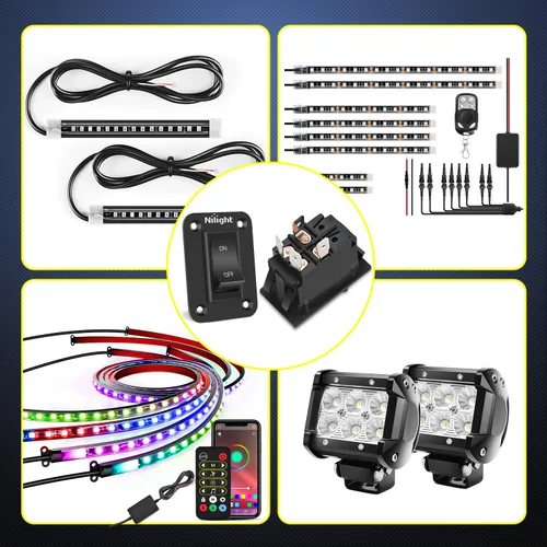 Vista 7 de Panel de Interruptor de Encendido/Apagado Nilight 4 PIN DPST, Interruptores de Palanca Panel 12V 20A, Carcasa de Interruptor de Aluminio Anodizado