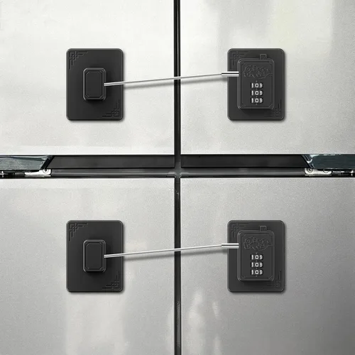 Vista 9 de Paquete de 2 cerraduras para refrigerador con contraseña, combinación de cerradura de seguridad a prueba de niños, cerradura de nevera a prueba
