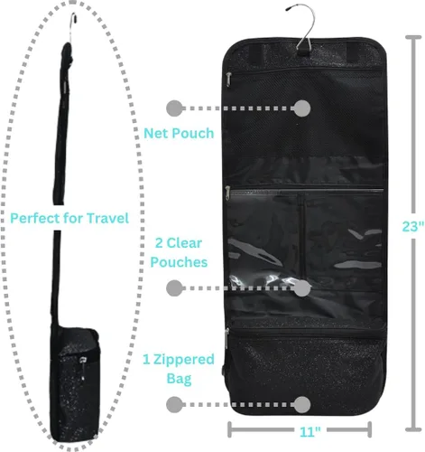 Vista 5 de NGIL Neceser colgante de viaje con purpurina para animadoras y equipos de baile, organizador de artículos de tocador y neceser para mujer, bolsa