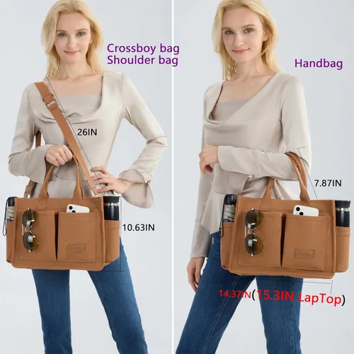 Vista 3 de Bolso de mano para mujer con compartimentos, bolso grande de lona para mujer, bolso cruzado de trabajo, portátil, bolsa de libros, bolsos de hombro