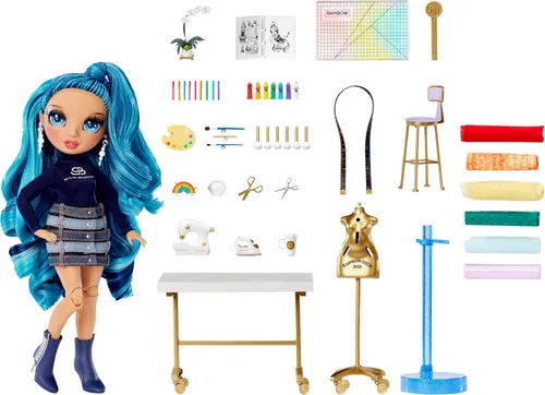 Vista 4 de Rainbow High Juego de estudio de moda Dream & Design. Juego de diseñador de moda con exclusiva muñeca Blue Skyler. Kit de moda fácil sin costura.