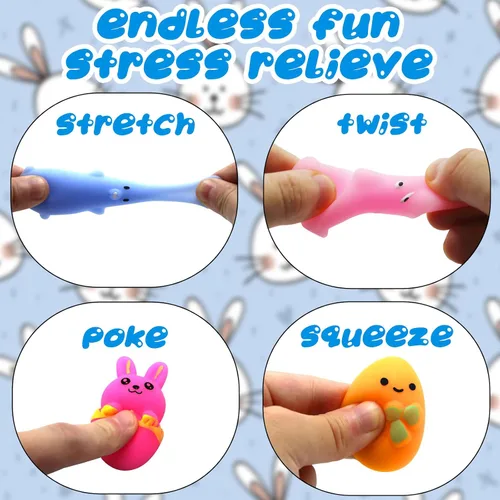 Vista 3 de 24 huevos de Pascua con Mochi Squishy Juguetes para niños Caza de huevos de Pascua, lindos juguetes de Pascua para rellenar cestas de Pascua