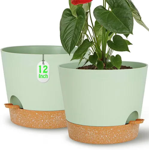 Vista 8 de Macetas de riego automático con orificio de drenaje y depósito, macetas grandes para plantas de interior y exterior, maceta de plástico