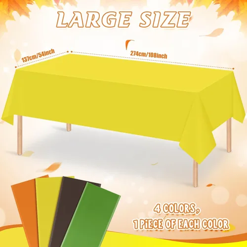 Vista 2 de 4 manteles rectangulares de plástico desechables para otoño, color amarillo, naranja, verde, café, para otoño, cosecha, día de Acción de Gracias