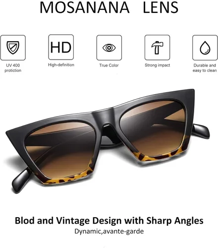 Vista 4 de mosanana Gafas de sol cuadradas con diseño de ojo de gato para mujer, modelo de estilo moderno-SHINE