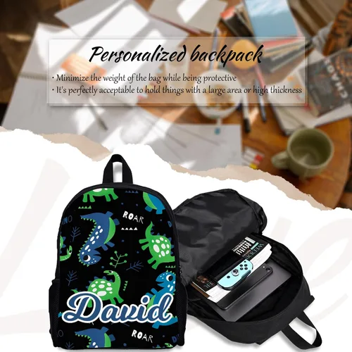 Vista 5 de Mochila escolar de dinosaurio personalizada, mochila con nombre personalizado, mochila ligera para niñas y niños, mochila casual, Estilo 3, Casual
