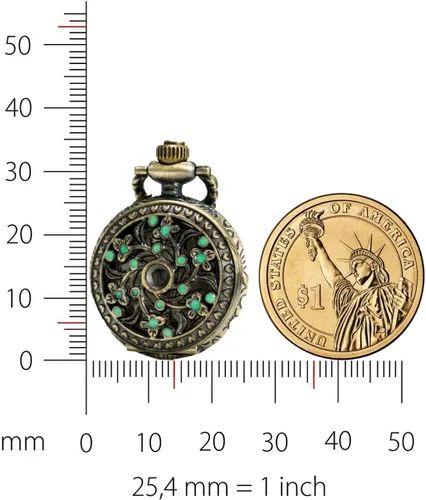 Vista 6 de SEWOR Delicado colgante reloj de bolsillo de cuarzo verde esmalte flor bronce caso, Verde, Movimiento de cuarzo