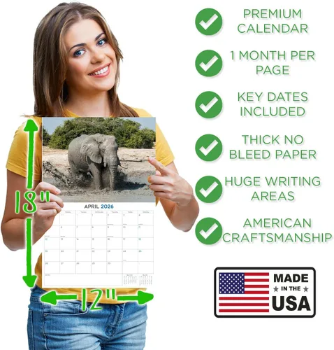 Vista 459 de Calendario de grises africanos 2025 2026 – Planificador mensual de pared de aves africanas – 12 x 18 pulgadas (abierto), calendario de pared