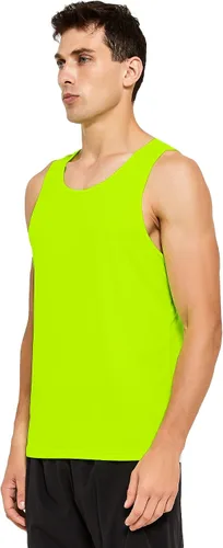 Vista 2 de DEMOZU Camiseta sin mangas de neón para hombre, brillante, para entrenamiento, gimnasio, atletismo, rave, fiesta, camiseta sin mangas