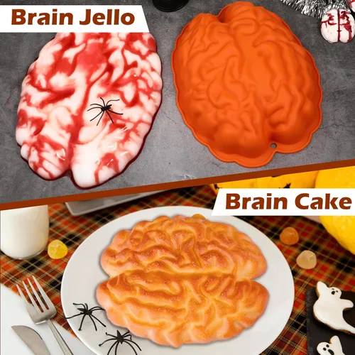 Vista 4 de Webake Moldes de gelatina de cerebro de silicona, moldes de gelatina de cerebro para pasteles, moldes de chocolate de 9 pulgadas, moldes de cerebro