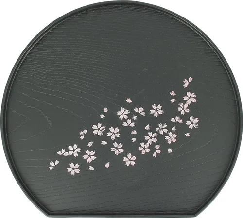 Vista 4 de Bandeja para servir té con diseño de flor de cerezo, con forma de media luna, 8.8 x 7.8 pulgadas, fabricada en Japón
