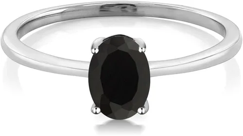 Vista 2 de Gem Stone King Anillo de compromiso de oro blanco de 10 quilates con ónix negro para mujer